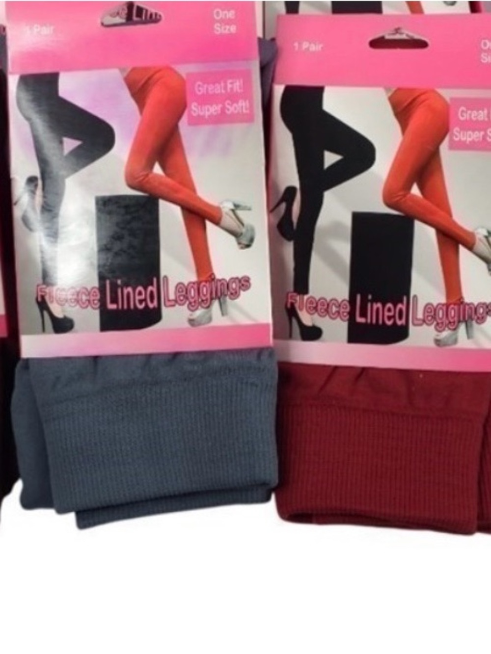Fleece-Lined Leggings - Gray & Burgundy